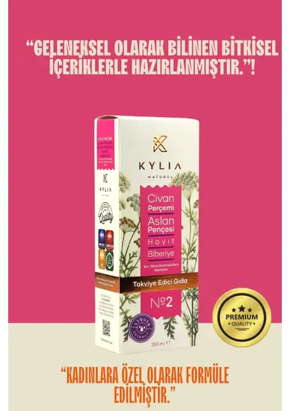 Kylia Civan Perçemi, Aslan Pençesi, Hayıt, Biberiye Ekstraktı 250 ml